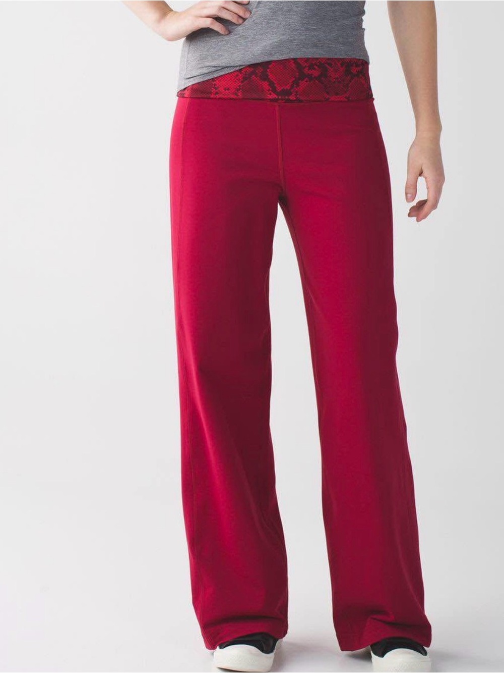 lululemon athletica Women's Crimson Wide-Leg Yoga Pants with Fold-Over Waistband